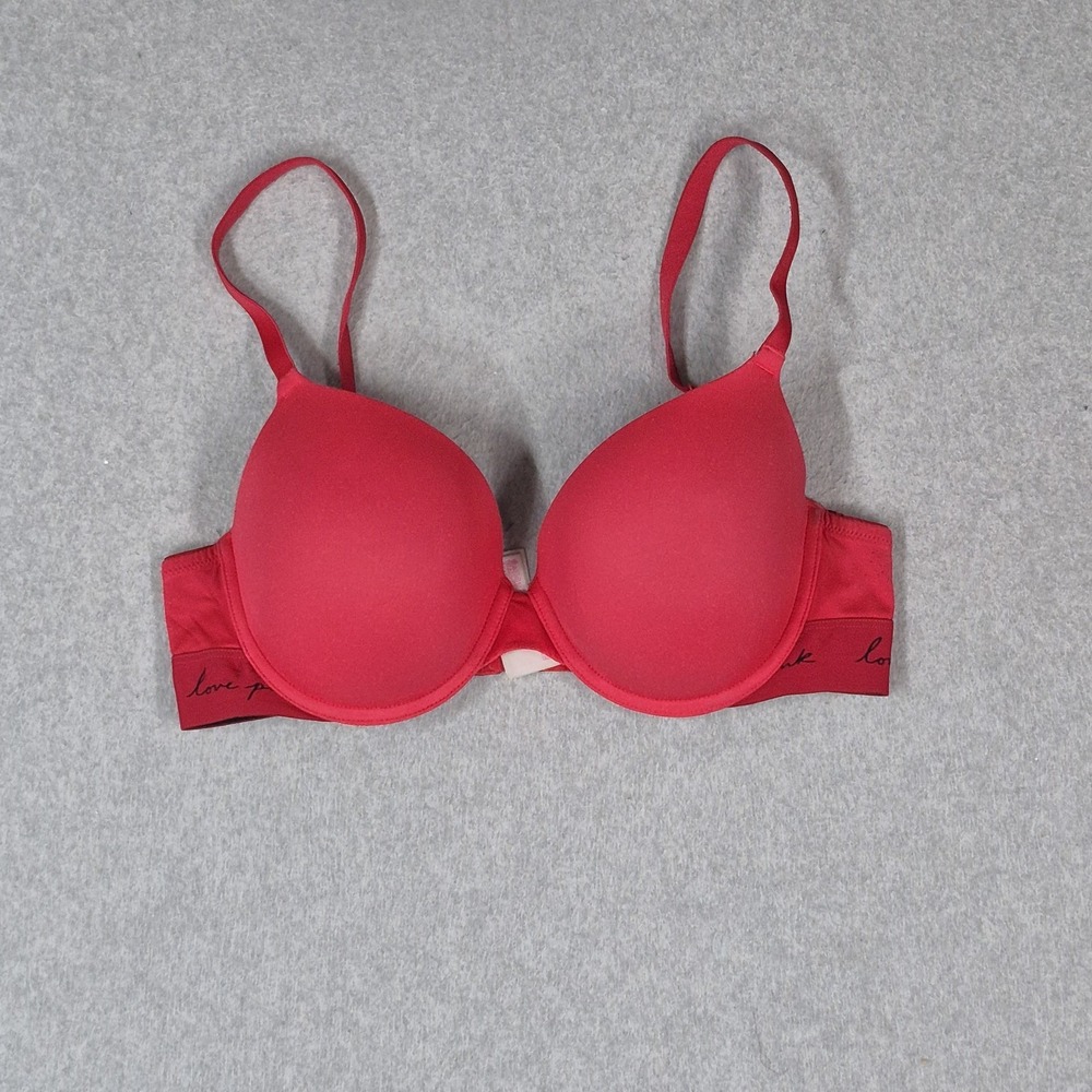 PINK Women Bra 36D Red Wear Everywhere Push Up Underwired Strap Adjustable READ